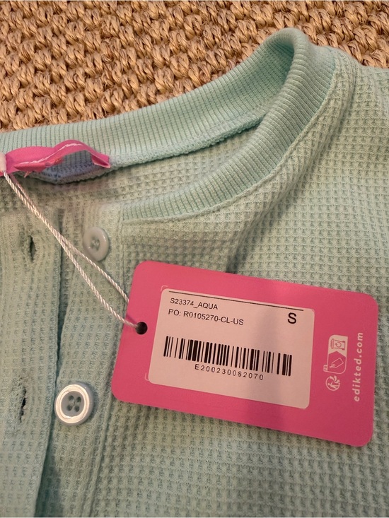 Edikted Tops - NWT Baila Waffle Henley Top in Aqua, Size S